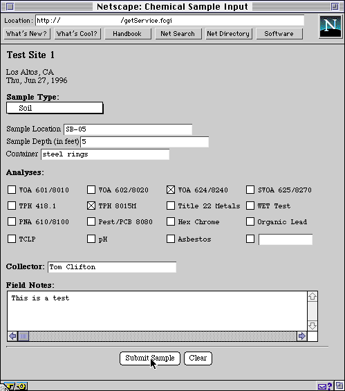 Chem Sample Input form